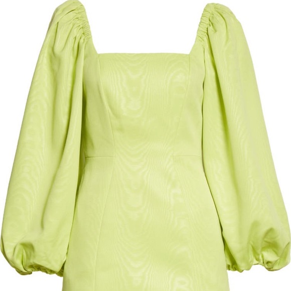 Ted Baker dress with exaggerated puff sleeves and pockets. Color is lime green. - Picture 3 of 4